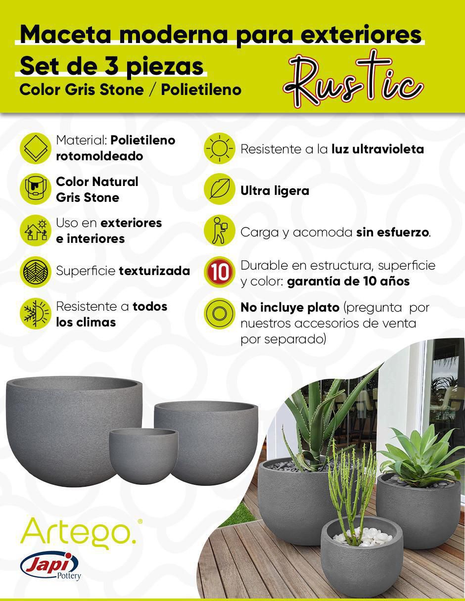 Set maceta Rustic Japi de plástico con sistema automático de riego
