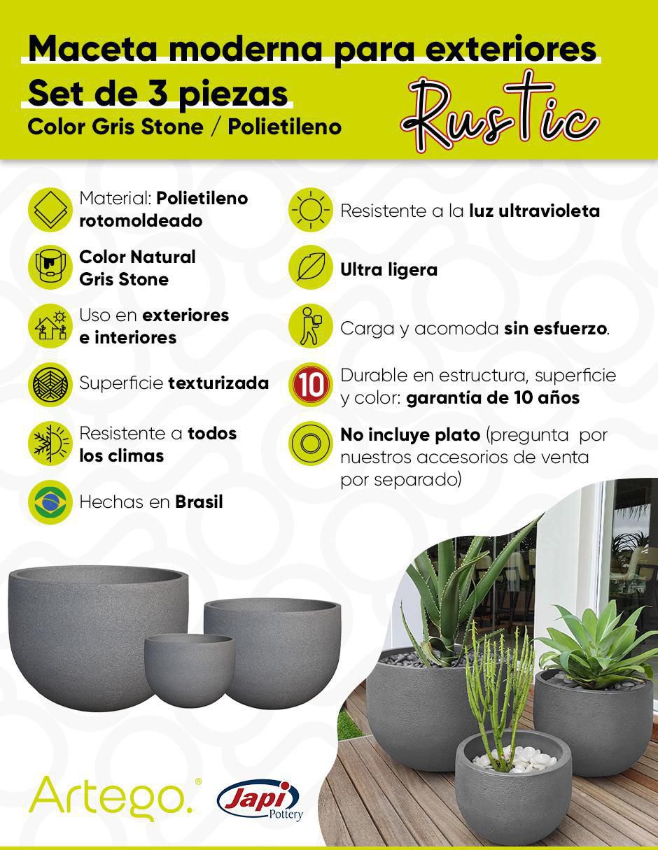 Set maceta Rustic Japi de plástico 6