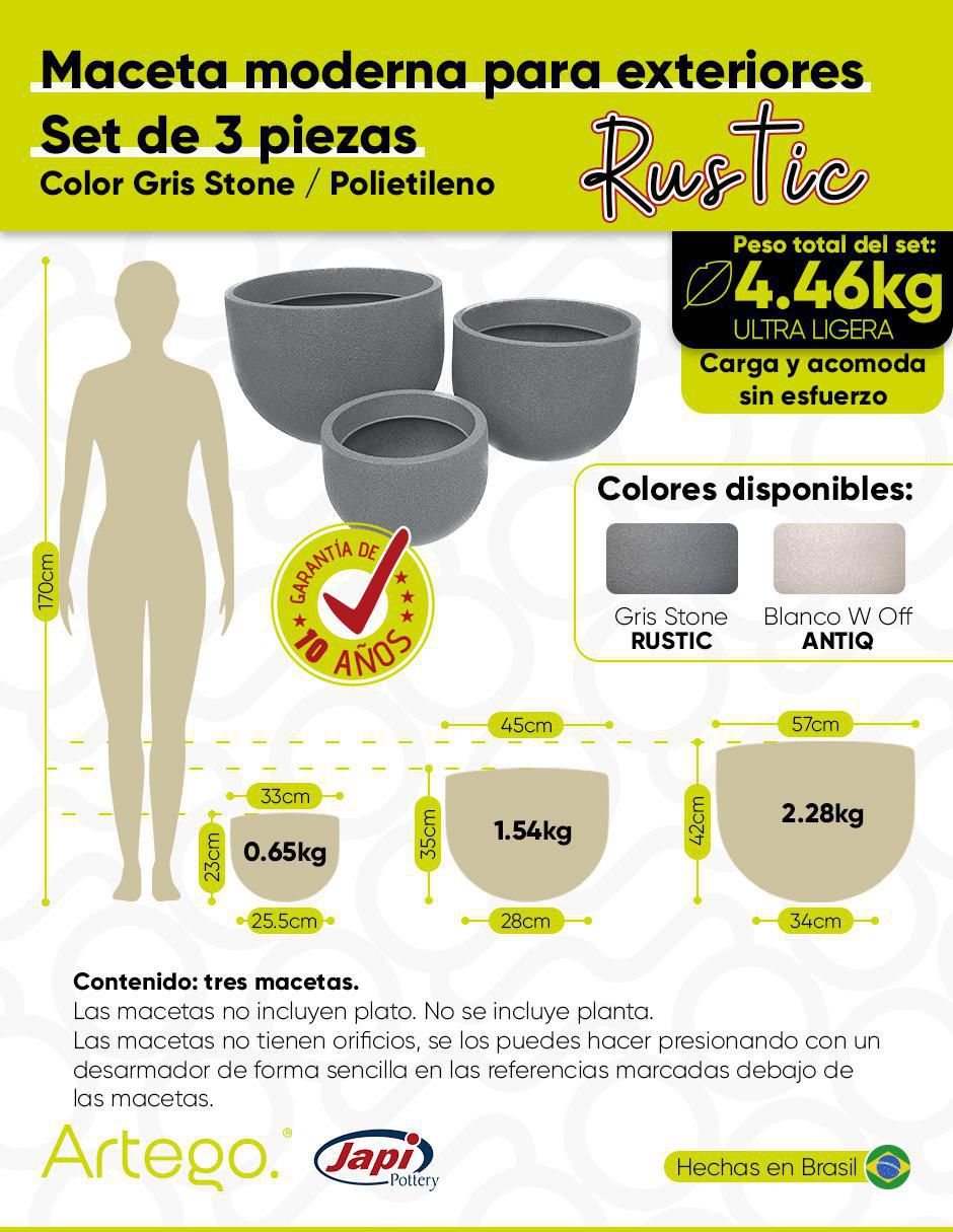 Set maceta Rustic Japi de plástico 8