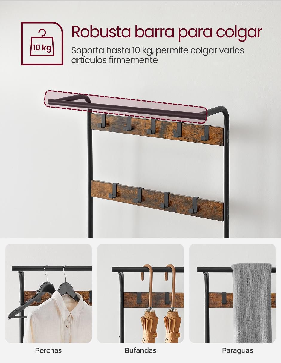Perchero de piso Songmics Home Dacey de madera 9 ganchos