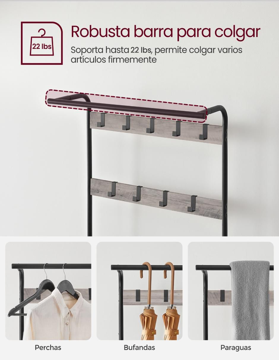 Perchero de piso Songmics Home Dacey de metal 9 ganchos