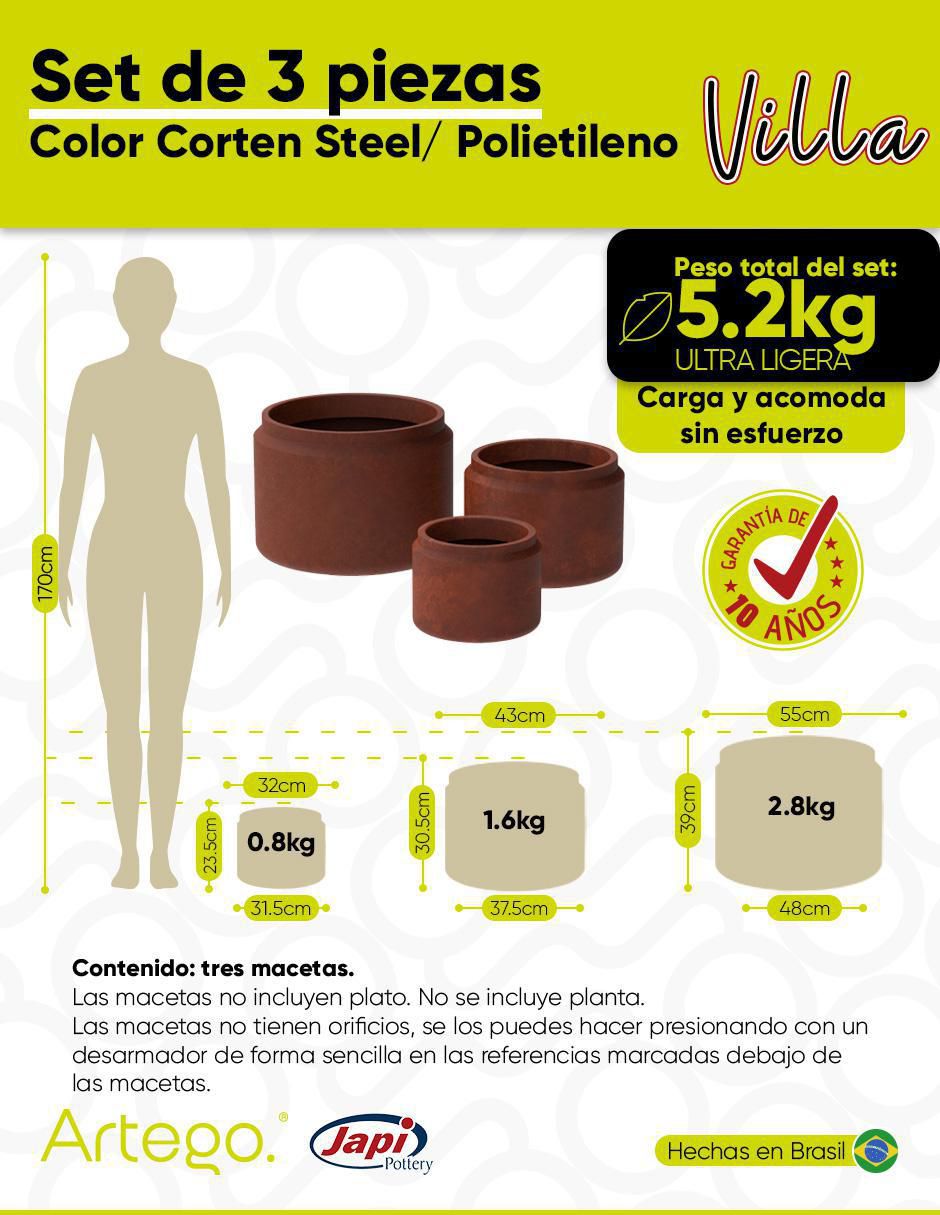 Set maceta Corten Steel de polietileno 6