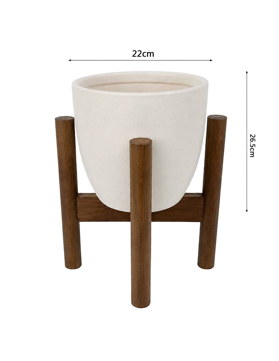 Maceta con base de bambú Haus de cerámica