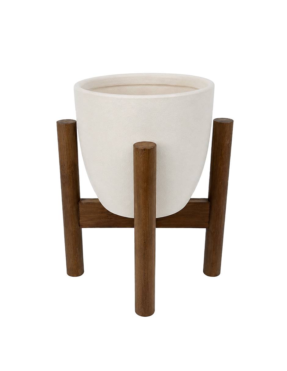 Maceta con base de bambú Haus de cerámica