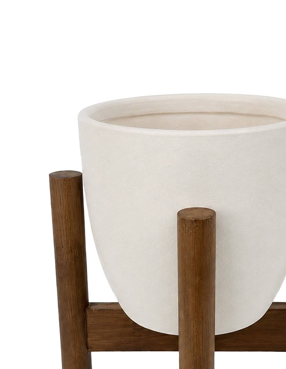 Maceta con base de bambú Haus de cerámica