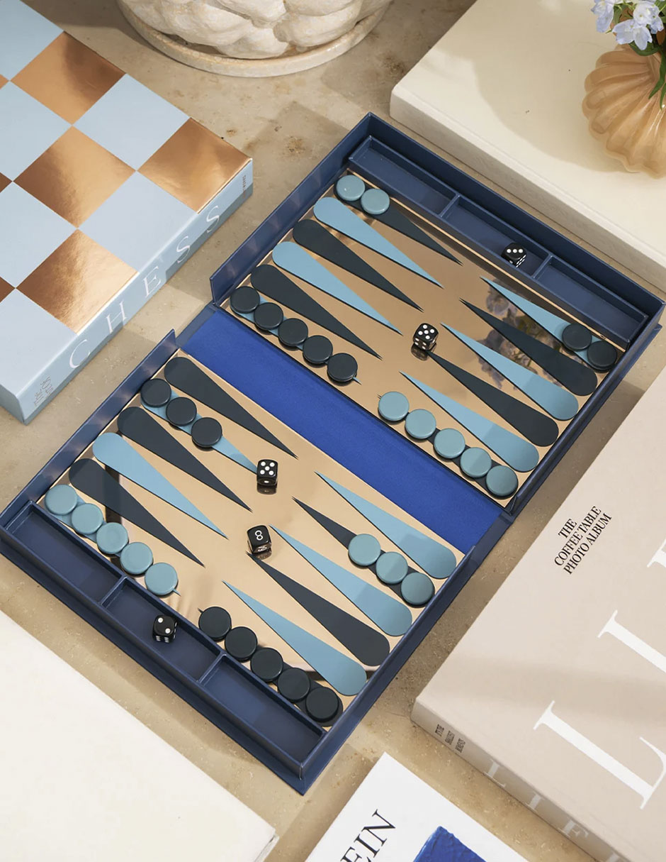 Caja decorativa con set backgammon mirro rectangular 2