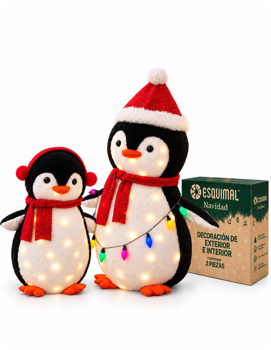 Set figuras de Pingüino Navidad para Exterior con textura Afelpada de Poliéster Set figuras de Pingüino Navidad para Exterior con textura Afelpada de Poliéster