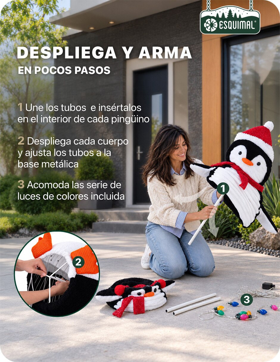 Set figuras de Pingüino Navidad para Exterior con textura Afelpada de Poliéster 2