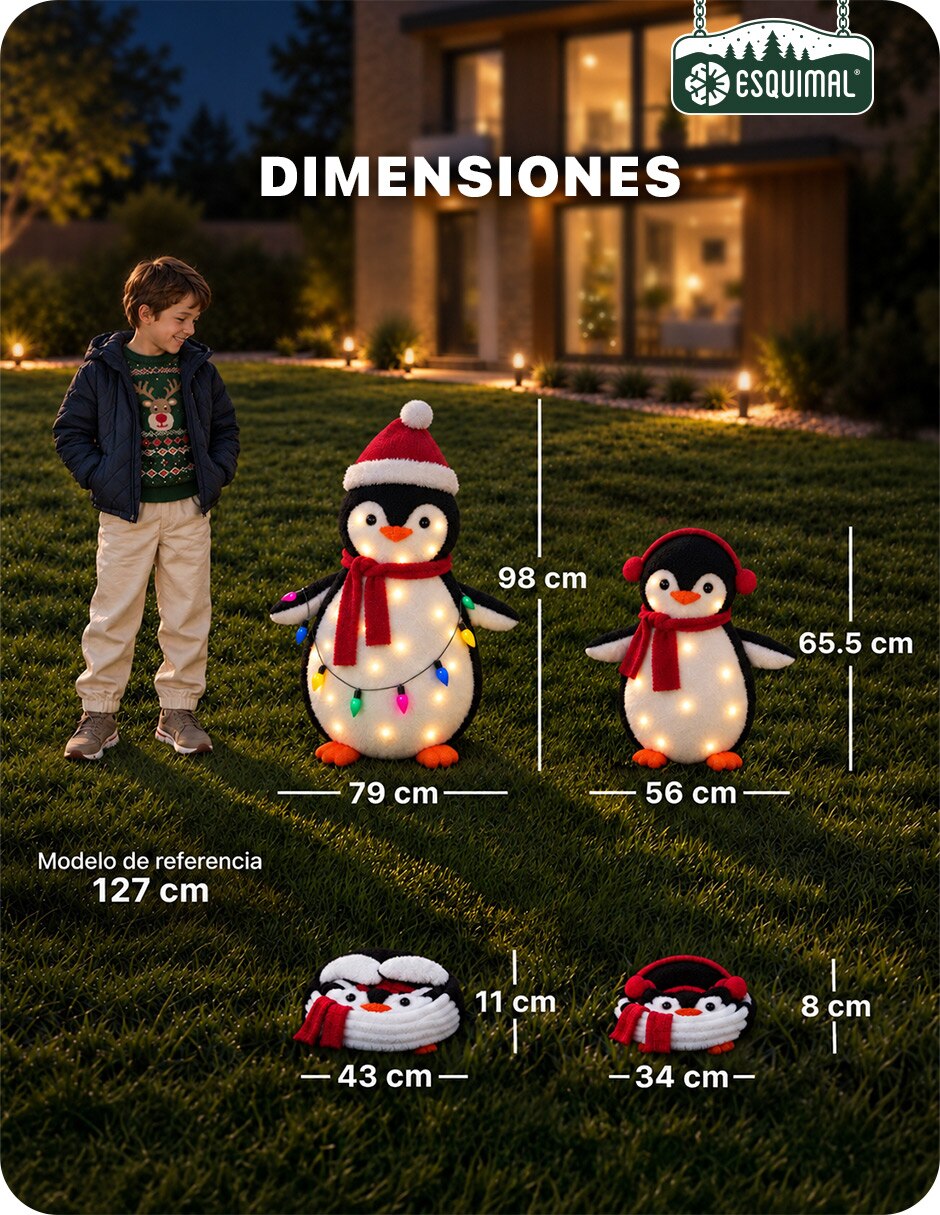 Set figuras de Pingüino Navidad para Exterior con textura Afelpada de Poliéster 9