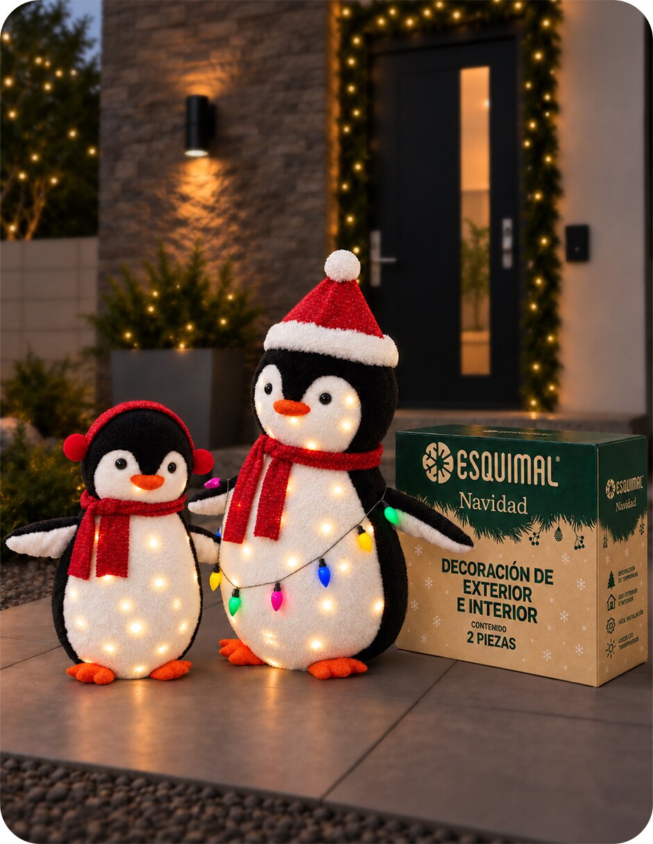 Set figuras de Pingüino Navidad para Exterior con textura Afelpada de Poliéster 5