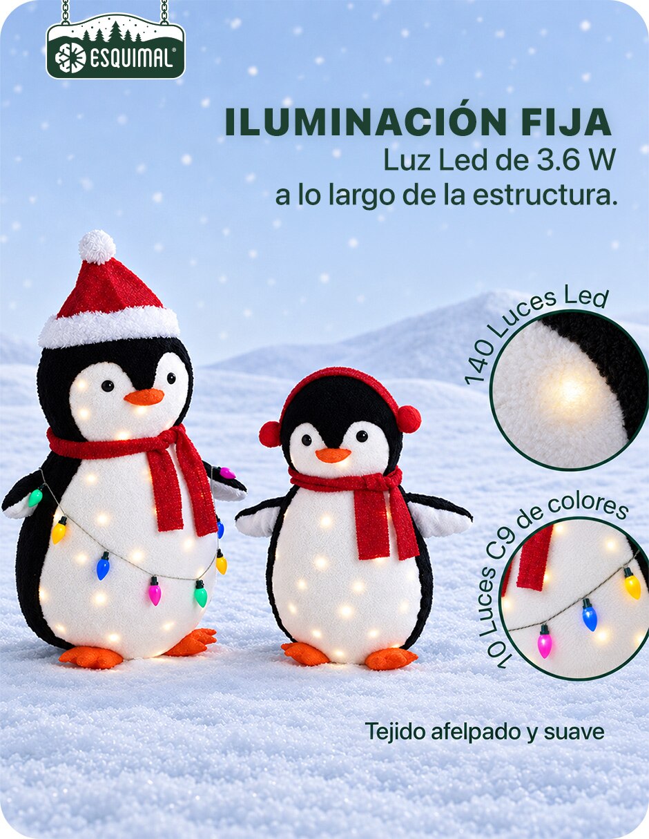 Set figuras de Pingüino Navidad para Exterior con textura Afelpada de Poliéster 6