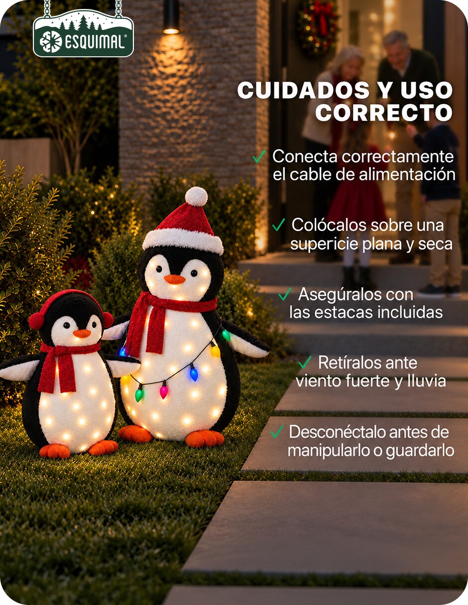 Set figuras de Pingüino Navidad para Exterior con textura Afelpada de Poliéster 8