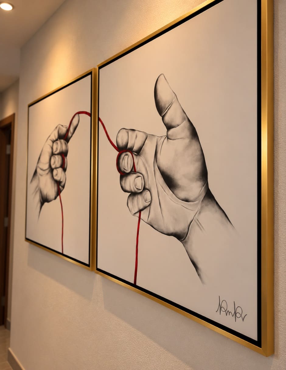 Cuadro Hilo Rojo técnica Hecho a mano 6